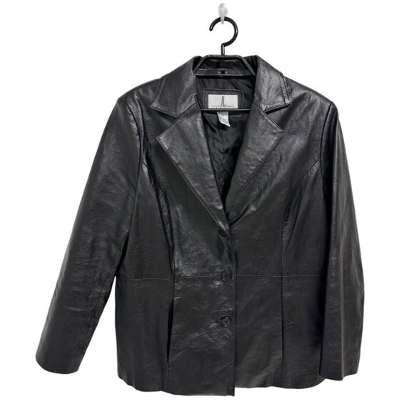 JL Studio women's leather jacket collared black button up with pockets size 14W - Picture 1 of 14